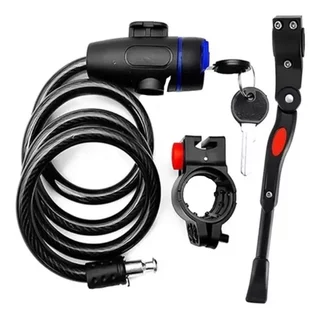 kit Descanso Pezinho Lateral Bicicleta C/regulagem P/bike 20 A29 + trava De Aço Cadeado Para Bike Moto