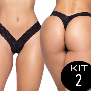 Kit 2 Tanga Rendada Calcinha Renda Caleçon Fio Dental Lingerie Feminina Sensual