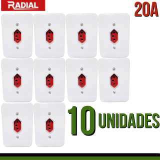 Kit 10un Tomada 20A Simples Vermelha Completa 110V-250V