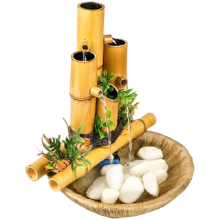 Fonte De Agua Decorativa Chafariz Cascata 4 Quedas Bica Bambu Zen 35cm