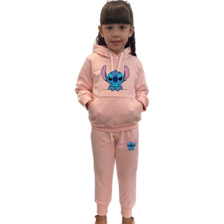 Conjunto Infantil Moletom e Calça Agasalho Quentinho Desenho Stitch Fofo