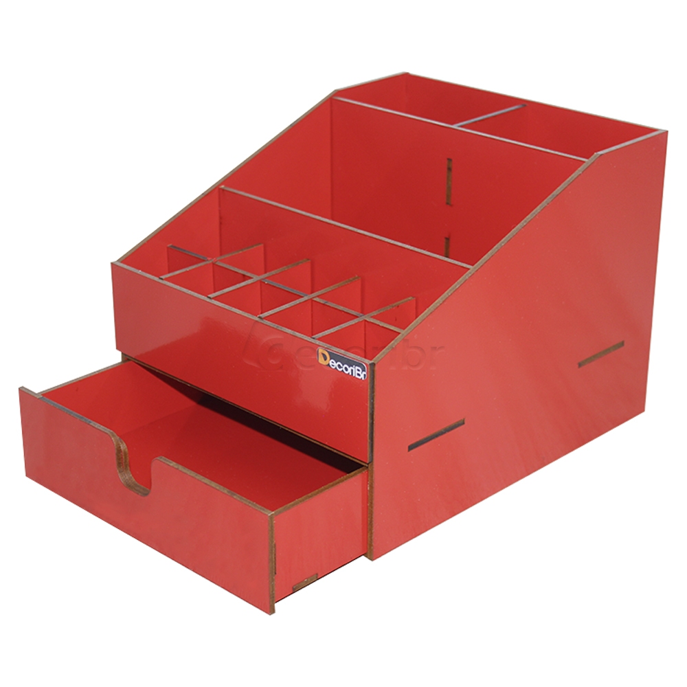 Organizador Caixa Porta Maquiagem Make Batom com Divisórias e Gaveta Em MDF 3mm Vermelho - Decori Br