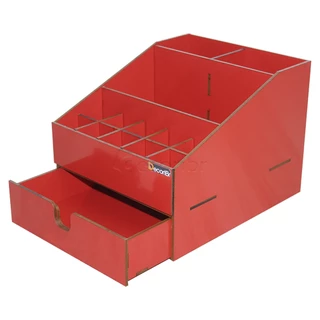 Organizador Caixa Porta Maquiagem Make Batom com Divisórias e Gaveta Em MDF 3mm Vermelho - Decori Br