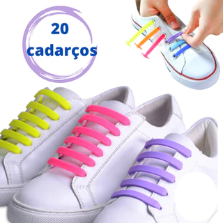 Kit 20 Cadarço De Silicone Colorido Adulto Infantil Com 20 Peças Elástico -10 Pares