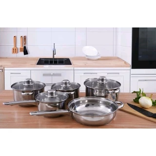 Conjunto Panelas 5 Peças Inox Com Tampa de Vidro Temperada Cozinha Doméstico Multiuso Resistente