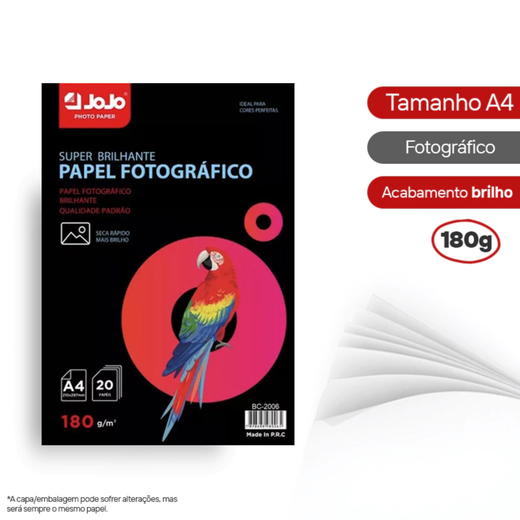 Papel Fotográfico Glossy 180g A4 Pct C/ 20 Folhas - Jojo Paper | Shopee ...
