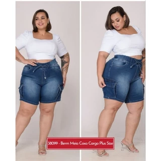 Bermuda Feminina Cargo Meia Coxa Plus Size Elastano 48 ao 56