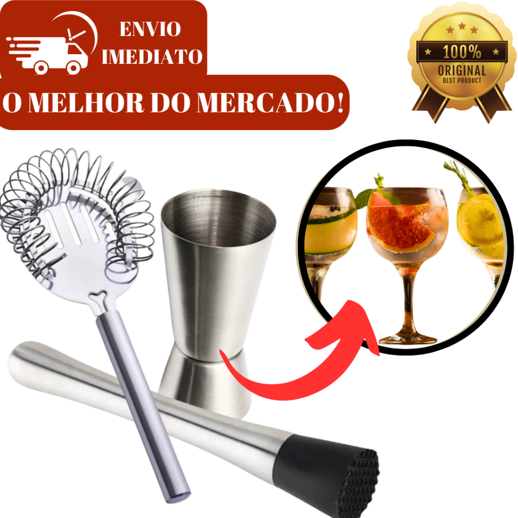 Kit 3 Coador Strainer Dosador Socador 100% Inox Ideal Para Bares ...