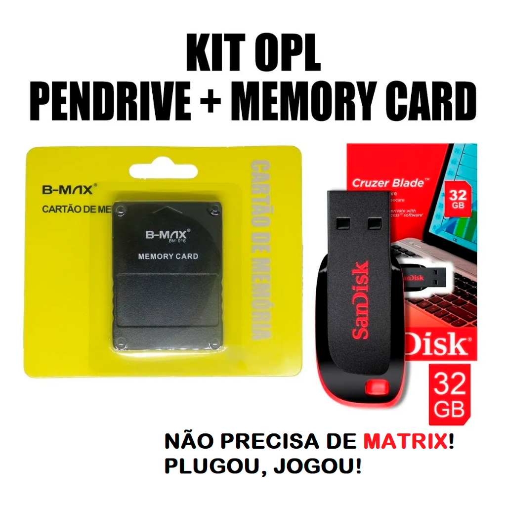 Kit Ps2 Memory Card + Pendrive - Plugou Jogou