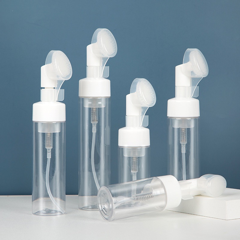 Kit 5 Frasco Pump Espumador Com Escova De Silicone Para Limpeza Facial Skin Care