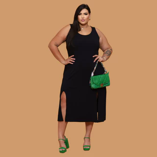 Vestido Midi Plus Size Curve Com Fenda Tendência
