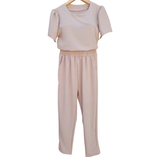 CONJUNTO FEMININO LISO CASUAL ELEGANTE TECIDO DUNA COM BLUSA E CALÇA - NUDE