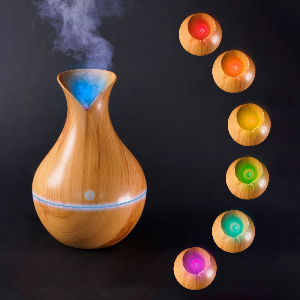 Umidificador Difusor 200ml LED Colorido USB Ultrassônico Tipo Madeira Aromatizador de Ambiente