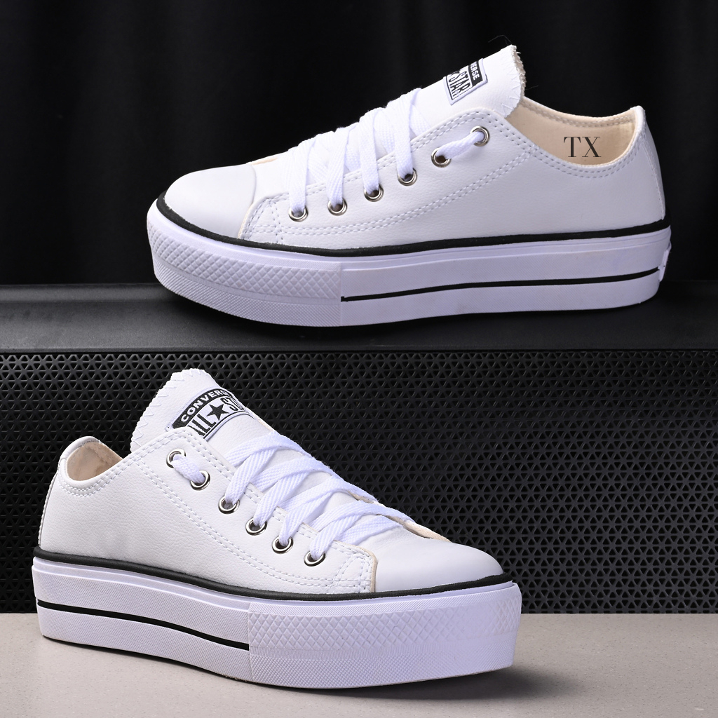 Tenis All Star Plataforma Couro Branco | Shopee Brasil