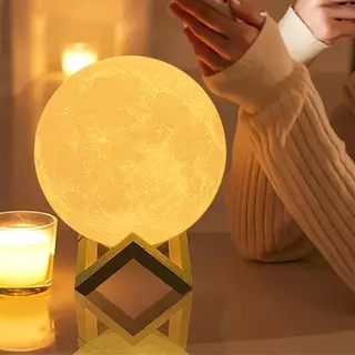 Abajur Luminária Mini Lua Cheia LED Alto Relevo Com Base Suporte Sem Fio Decoração