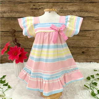 Vestido menina 100% algodão vestido infantil 7 a 15 meses roupa de menina