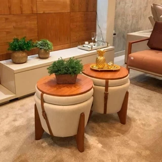 Novidade 2 Puff Flex Decorativo Baú Com Tampo Para Mesa Centro E Apoio Luxo Puf Versatil