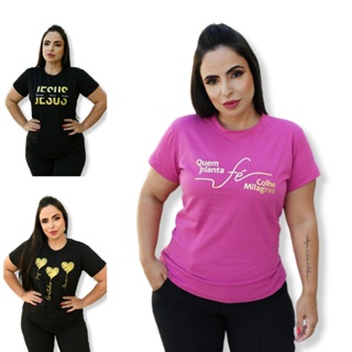 Blusa Feminina Atacado Kit 3 Blusinhas Frases Evangélicas