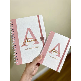 Caderneta de Vacina/ Porta Documentos/ Letra Inicial / Rose com Palha / Personalizada