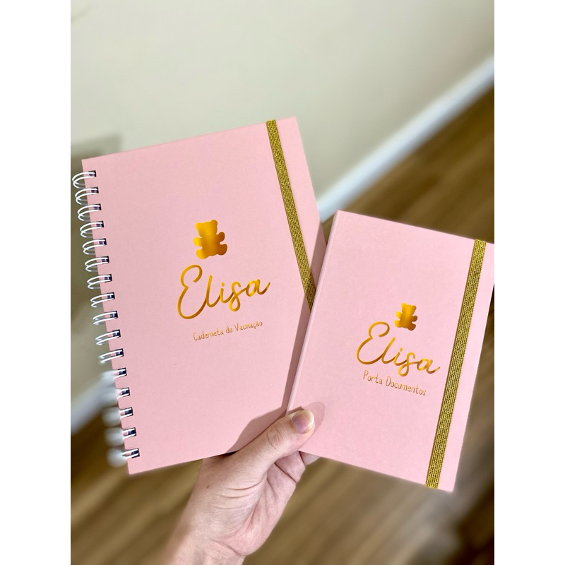 Caderneta de Vacina/ Porta Documentos/ Ursinho Clean / Rose / Personalizada
