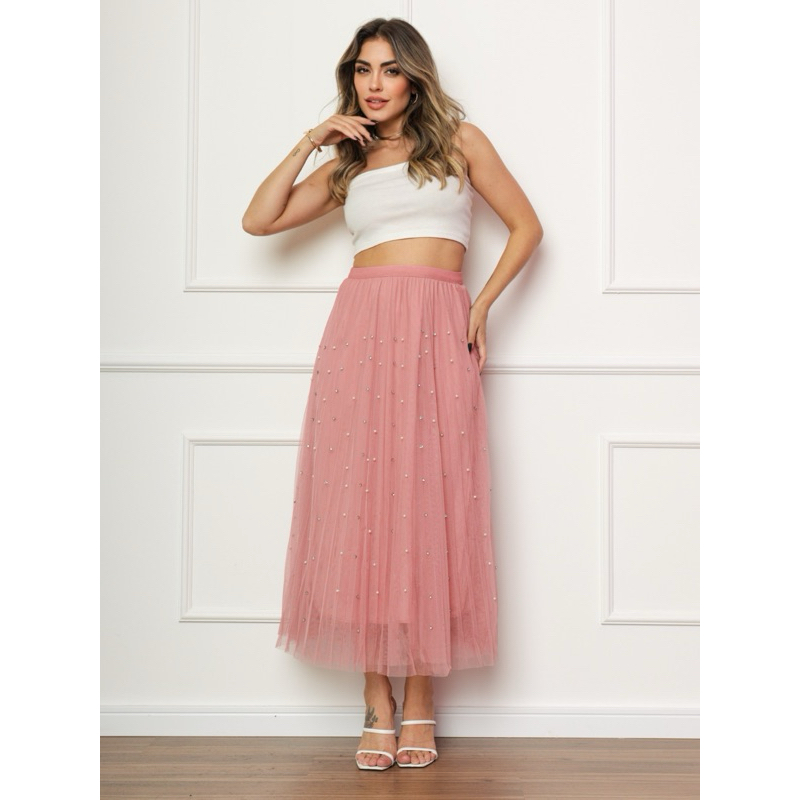 Saia de Tule adulta da moda feminina comprida longa para festa 54