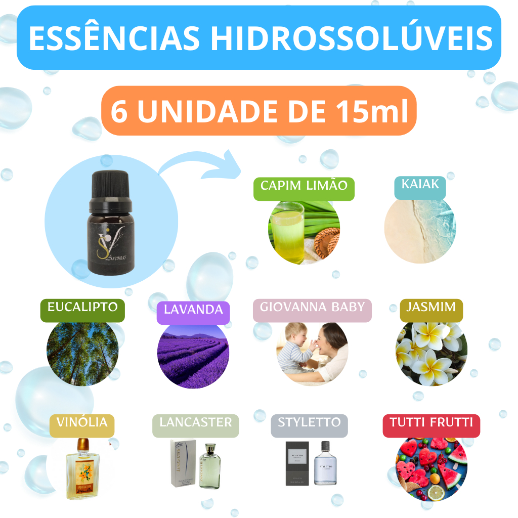 Kit 6 Essência para aromatizador difusor umidificador de ambientes hidrossolúvel a base de água – 15ml