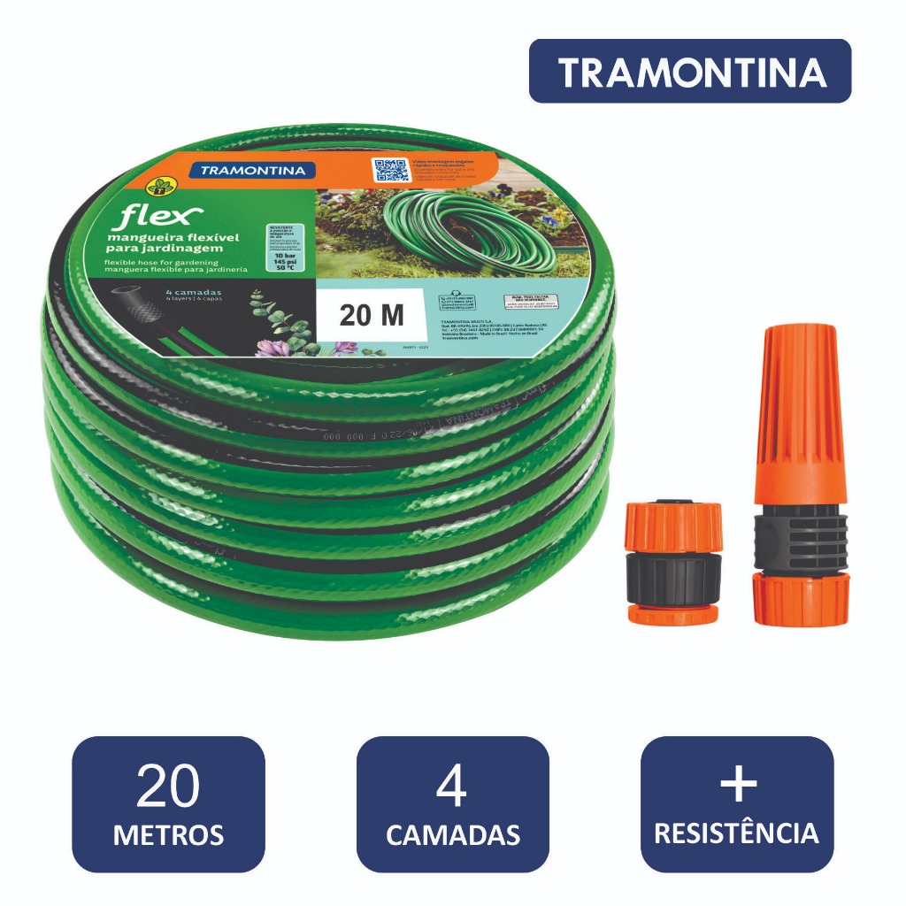 Kit Mangueira Tramontina 10m 20m ou 30 metros 1/2" 4 Camadas Jardim Com Esguicho Quintal + Reforçada
