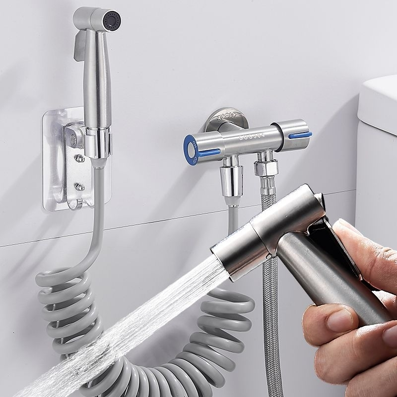 Kit Ducha Higiênica Com Registro em Aço Escovado 304 Válvula Dupla Saída 1/2 Para Banheiro Cozinha Área De Serviço Lavabo Preto Ou Prata