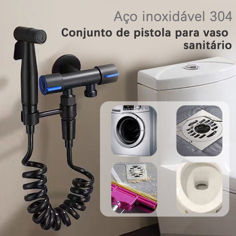 Ducha Higiênica Com Registro em Aço Escovado Válvula Dupla Saída 1/2 Para Banheiro sus 304