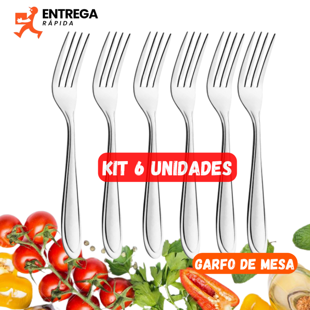 Kit 6 Garfo de Mesa Inox Jogo de Garfo Conjunto de Garfo | Shopee Brasil