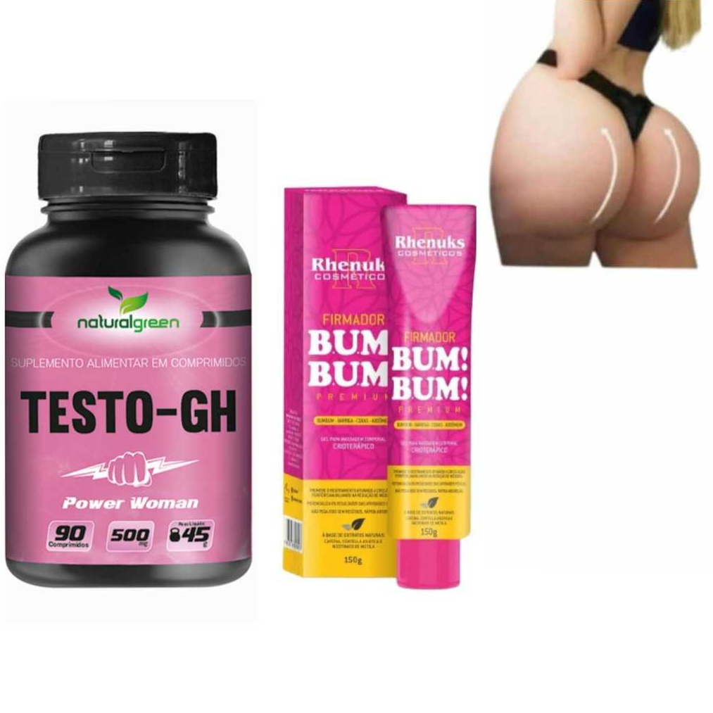 Testo-Gh power woman + Gel Corporal Firmador Barriga/ Coxas/ Abdômen/ Empina Bumbum