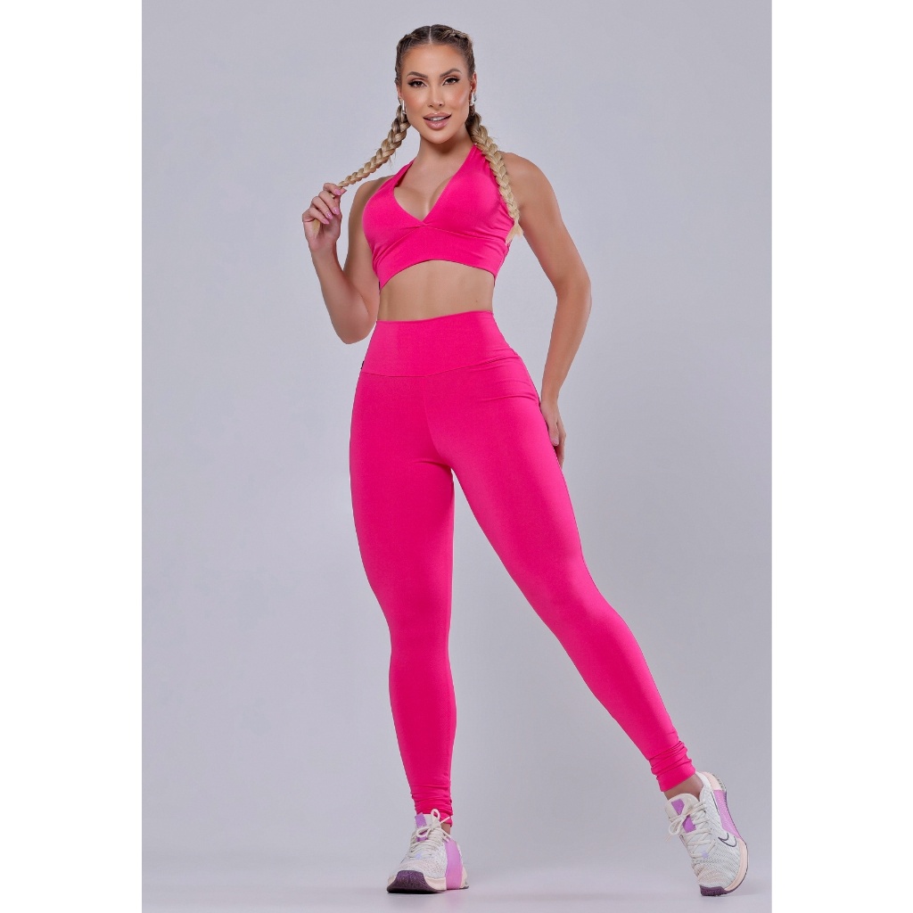 Promoção Conjunto Fitness academia Basico rosa PINK AQN SPORT