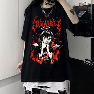 Camiseta De Algodão Harajuku gótico do punk dos desenhos animados verão hip hop streetwear