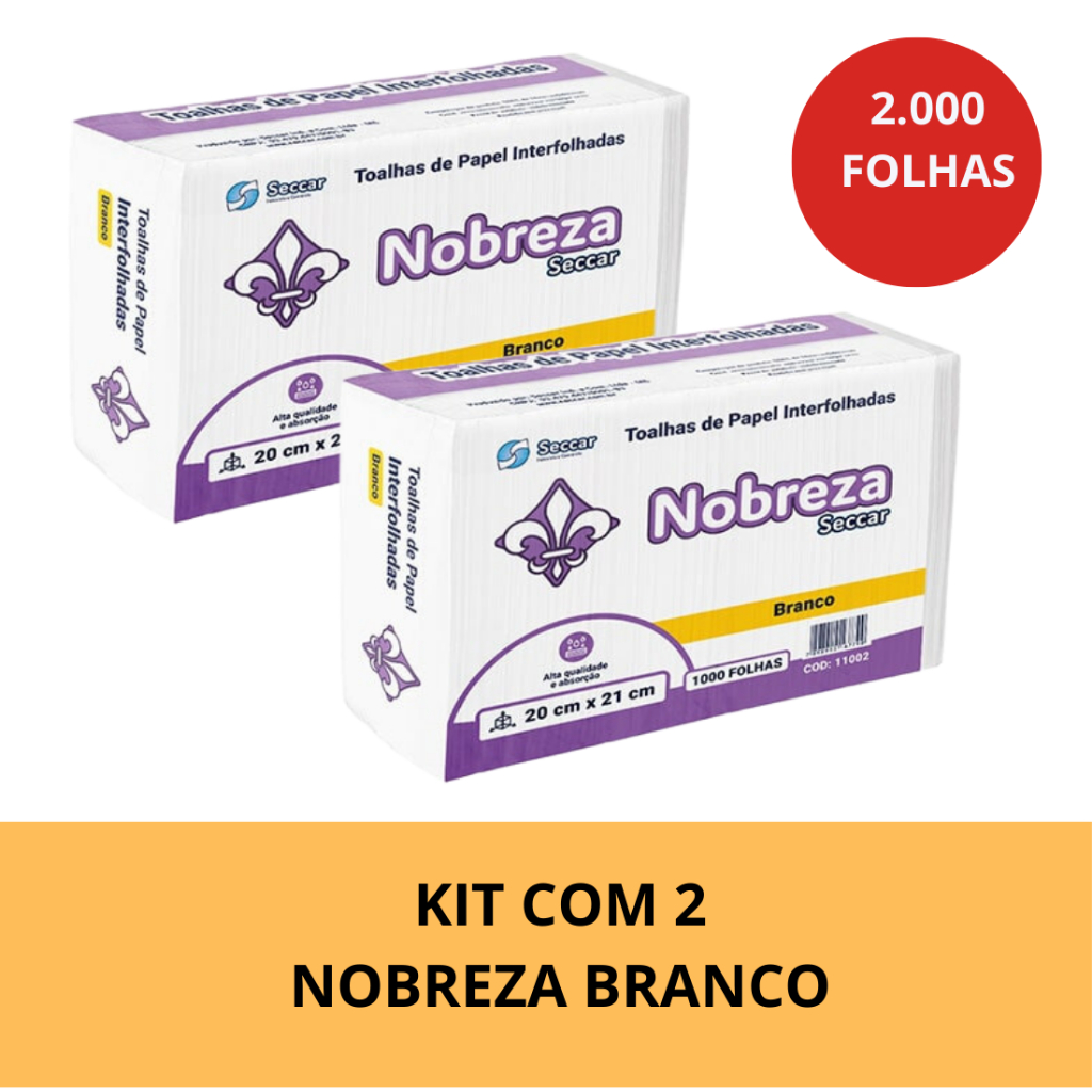 Papel Toalha 2.000 Folhas 20 X 21 Interfolhada Branco e 100% Celulose ...