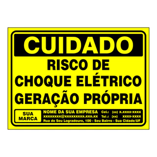 Kit 10 Placas Personalizadas Risco de Choque - Geração Própria Energia Solar Personalizada - 18cm x 25cm - Formato Retangular