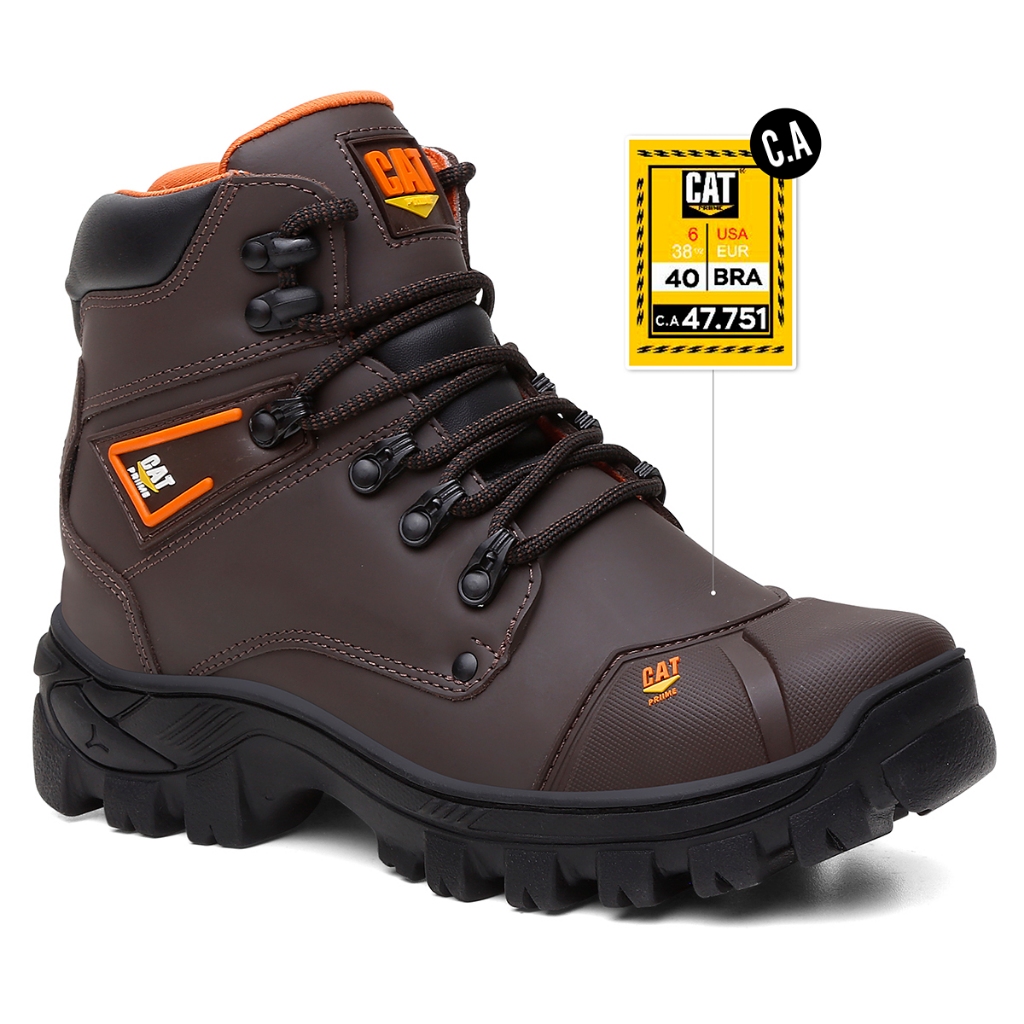 Bota Segurança Masculina Original CAT Couro Premium Palmilha