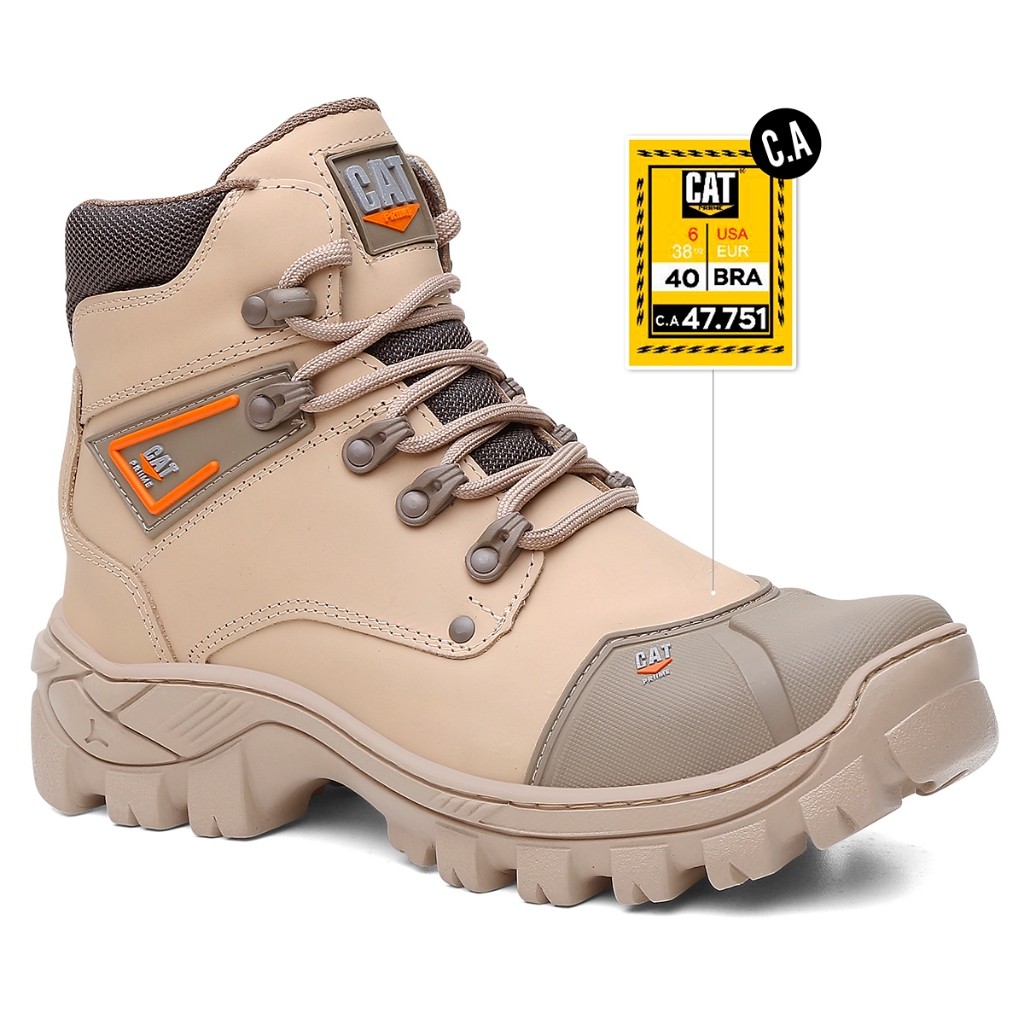 Bota Segurança Masculina Original CAT Couro Premium Palmilha