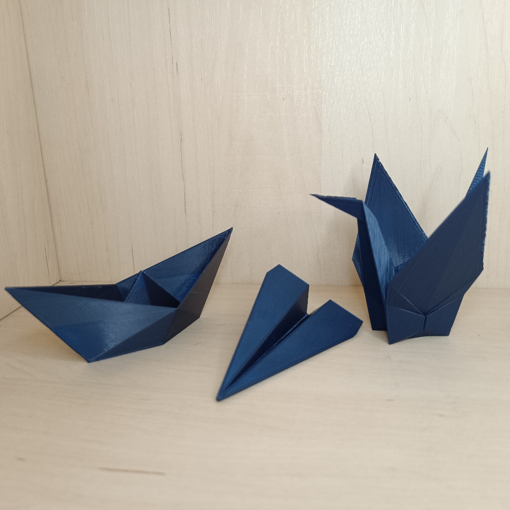Kit Decorativo estilo Origami 3 Peças Tsuru Barco e Avião feito em impressora 3D (Plástico PLA)