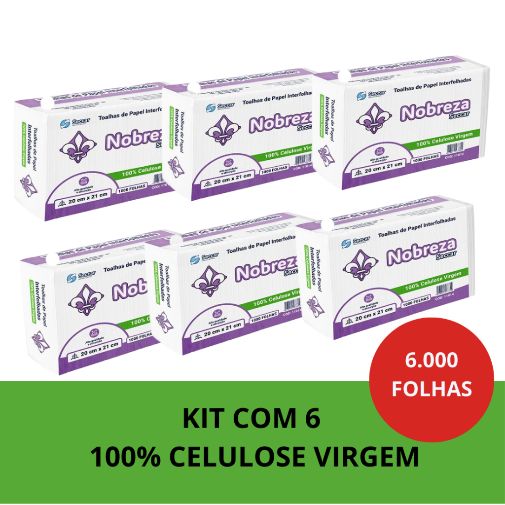 Papel Toalha 6000 Folhas 20 X 21 Interfolhada Branco e 100% Celulose ...