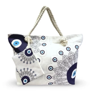 Bolsa Grande Estampada Olho Grego Feminina de Praia com Bolsinha tipo carteira
