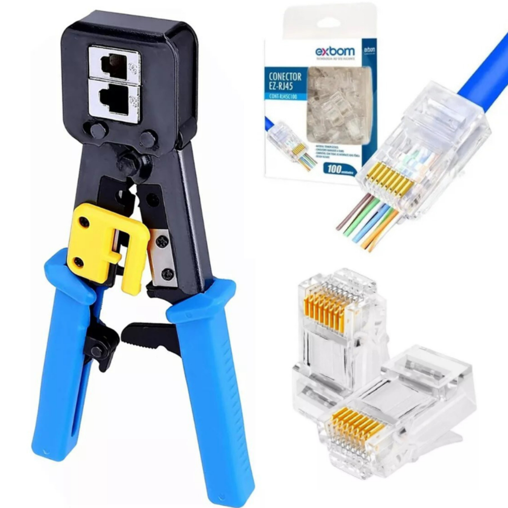 Kit Alicate Crimpar Rj45 Rj11 Rj12 + 100 Unidades de Conector Rj45 ...