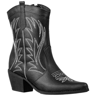 Bota Feminina GiGiL Bico Fino Gigil Salto Médio Western Country Bordado Bicolor Confortável Moda Atual Blogueira