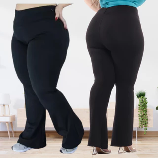 Calça Legging Malha Crepe Plus Size Flare Cintura alta Zero Transparência até o G5