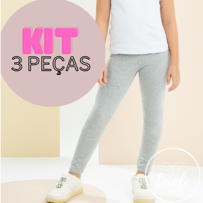 Kit Com 3 Peças Short Bermuda Legging Cotton Menina