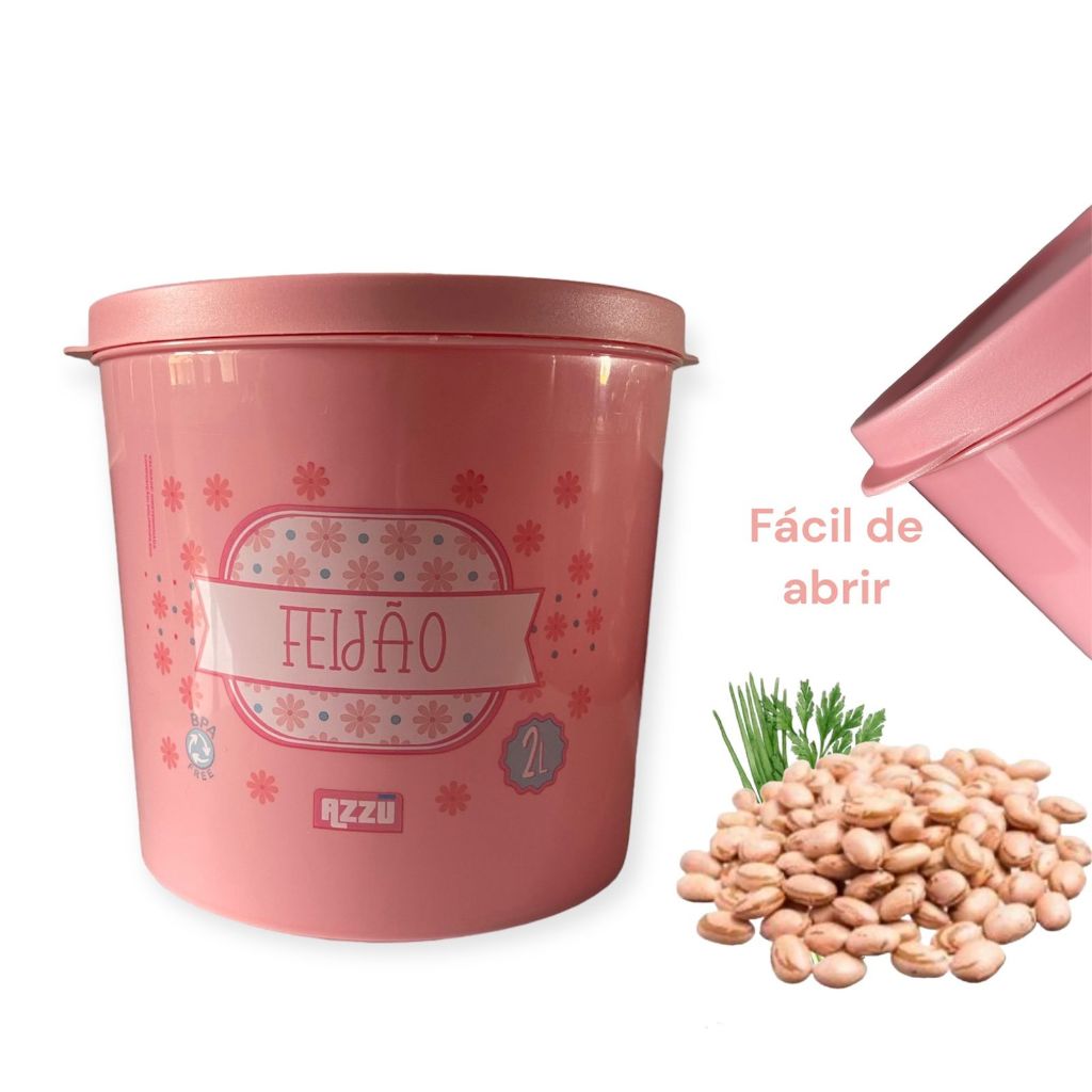 Pote lata Rosa Estampado Feijão Multiuso 2 Litros Linha Vitagem Azzu ...