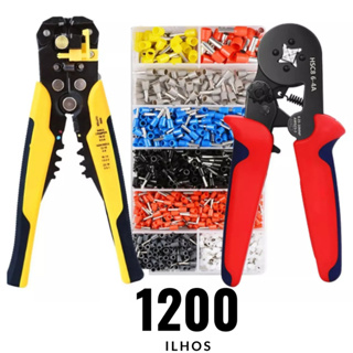 Kit Alicate Crimpar + 1200 Terminais Ilhos + Descascador 0,25 Até 10mm²
