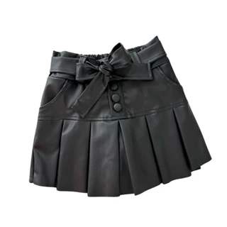Short Saia Infantil Feminino Estiloso Com Laço Frontal Roupa Menina Festa Liso Juvenil
