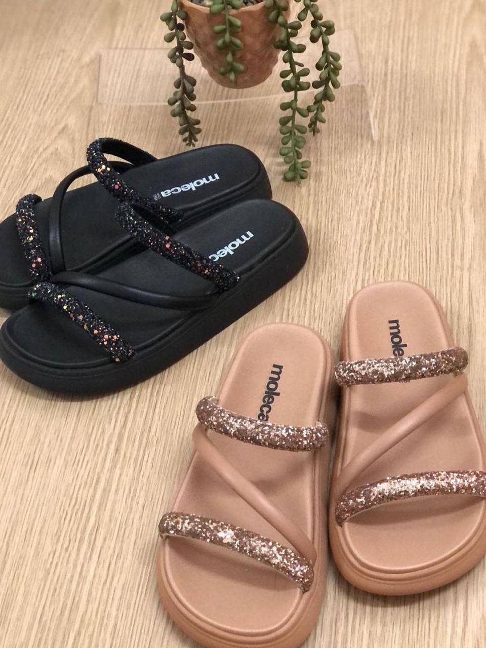 Sandalia Papete Moleca Feminina Tiras Strass Flatform Macia Original