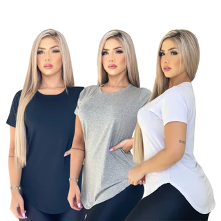 Kit 3 Blusa Camiseta Feminina Longa Academia Basica Lisa Longline Promoção!!