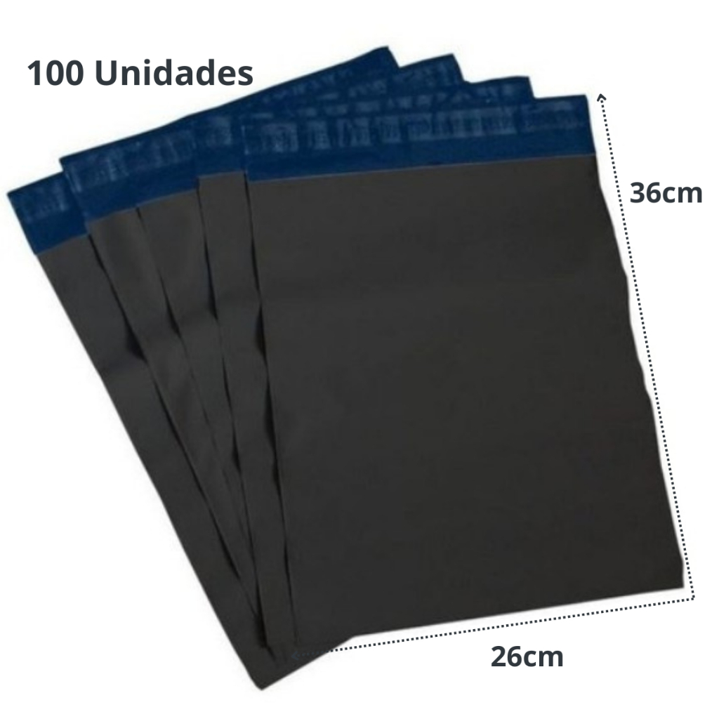 100 Envelopes Cinza 26X36cm plástico inviolável correio sedex e-commerce